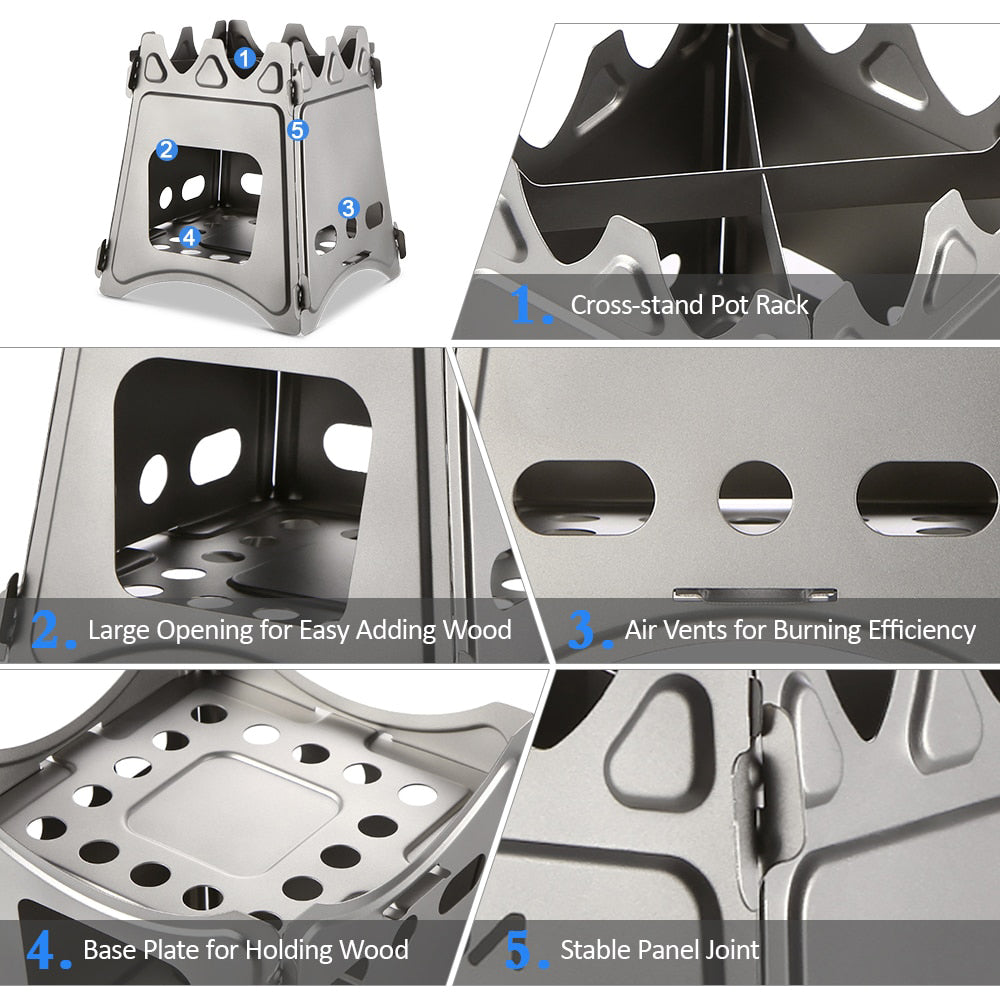 Stainless Steel Wood Stove Outdoor Camping Compact Folding Stainless Steel Wood Stove for Outdoor Camping Cooking BBQ Picnic