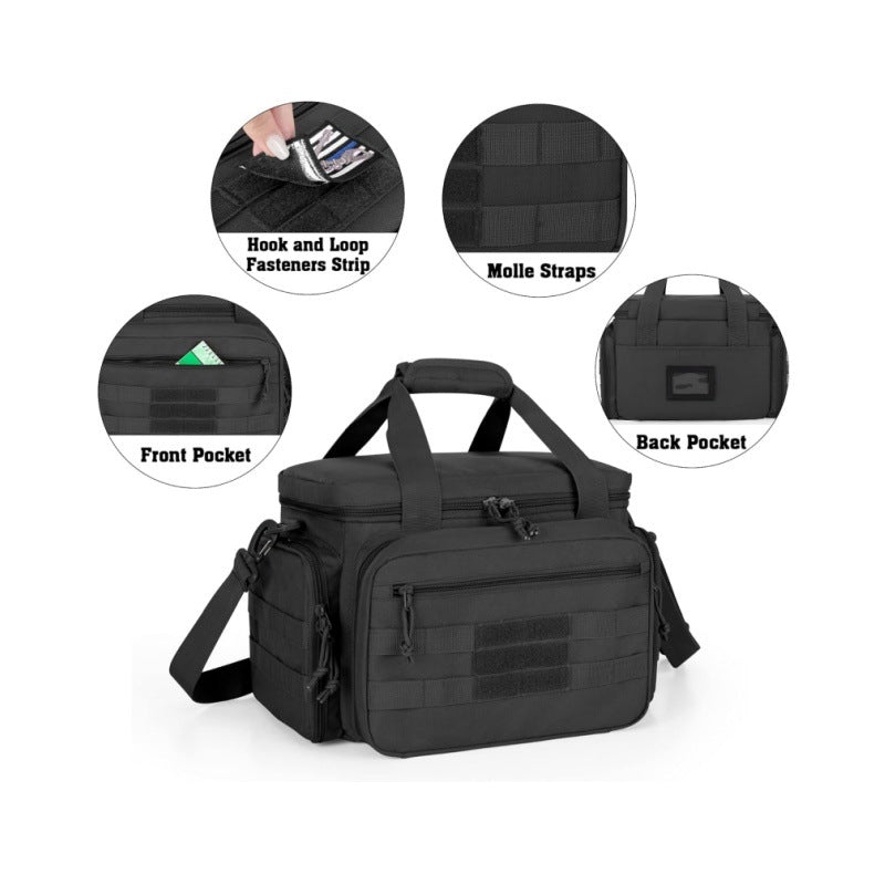 Tactical shoulder shooting bag, padded handgun case for range & hunting, lockable zipper, ammo pockets