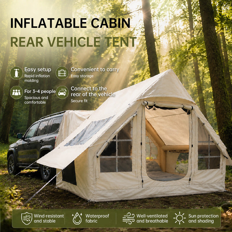 Inflatable Car Tent with Skylight – Blow Up Car Rear Tent with Pump, 6.3㎡ Air Glamping SUV Tailgate Tent