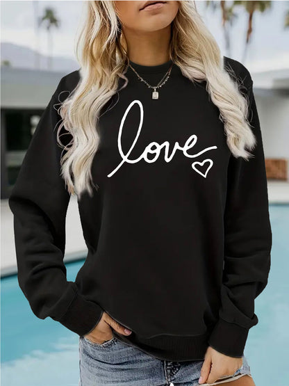 Letter printed round neck fleece hoodie