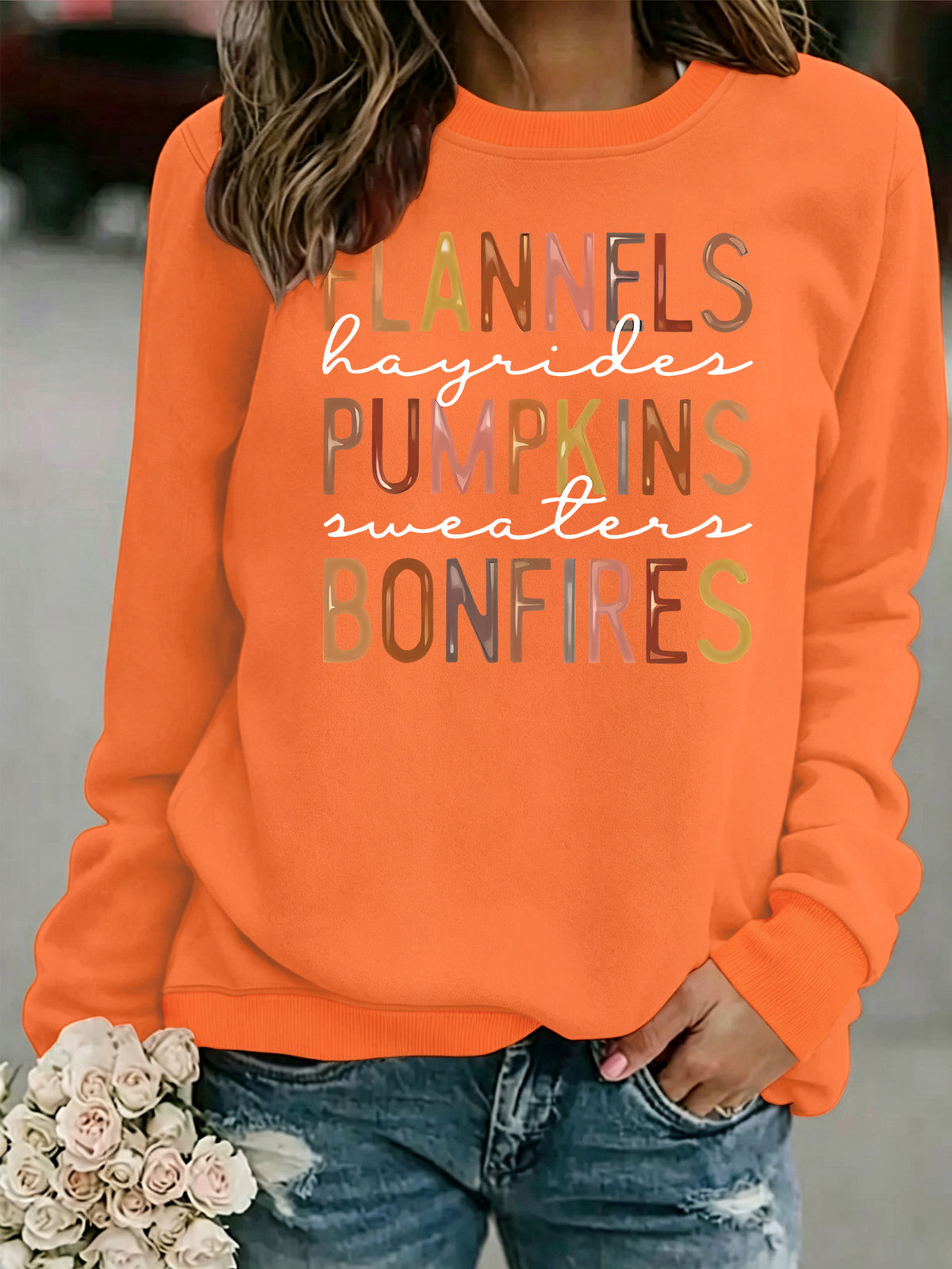Letter printed loose women's fleece hoodie