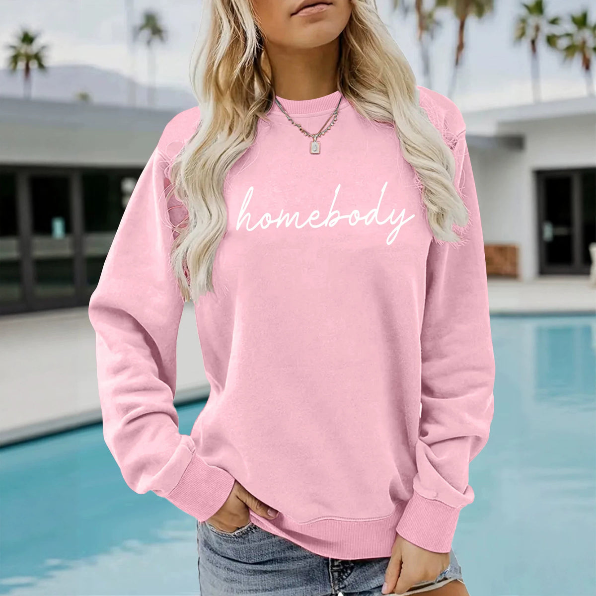 Round neck fleece hoodie