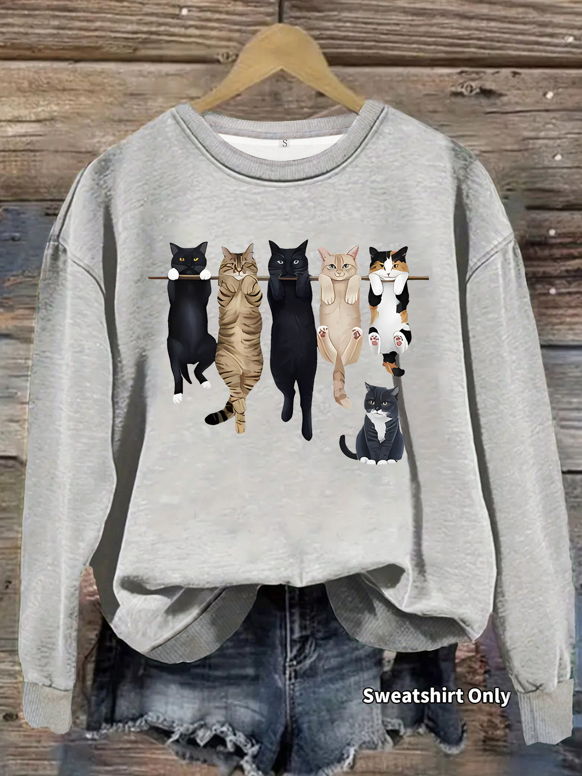 Pattern printed round neck fleece hoodie