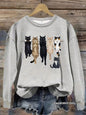 Pattern printed round neck fleece hoodie