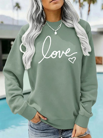 Letter printed round neck fleece hoodie