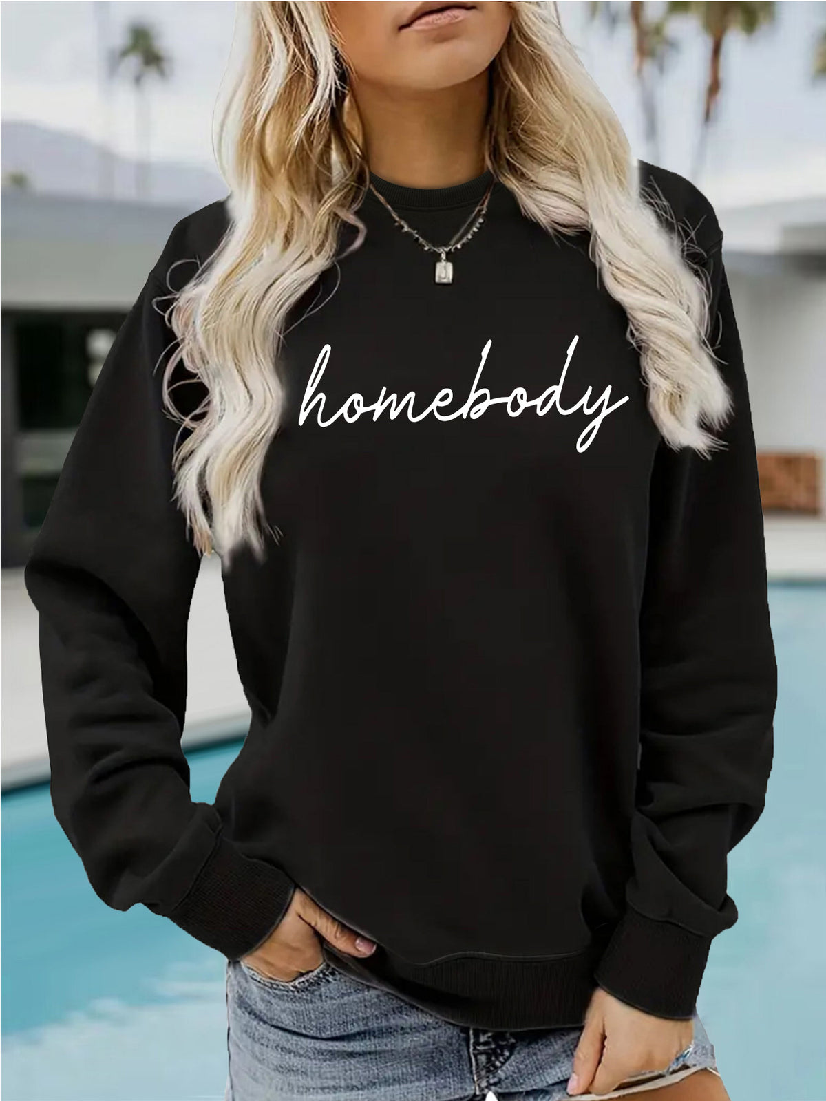 Round neck fleece hoodie