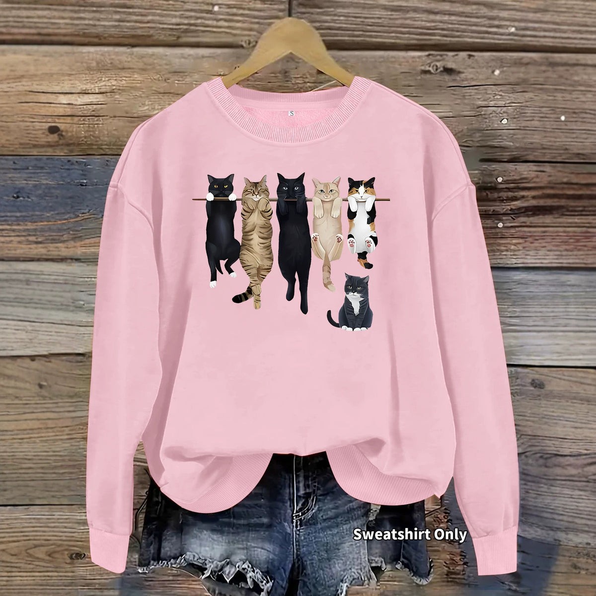 Pattern printed round neck fleece hoodie