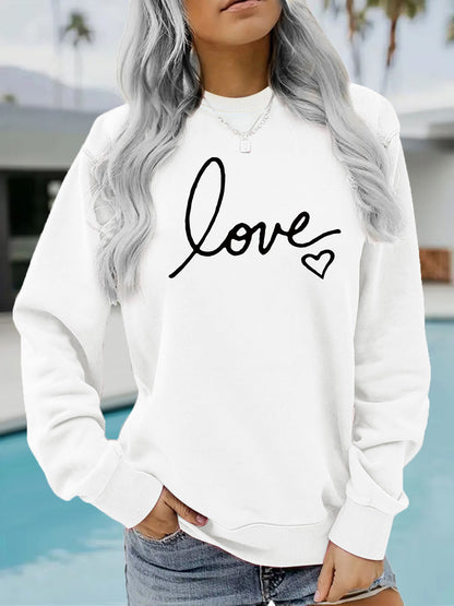 Letter printed round neck fleece hoodie