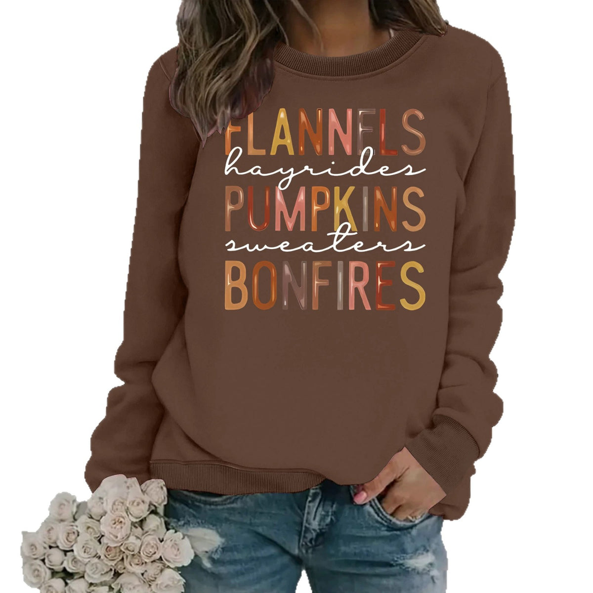 Letter printed loose women's fleece hoodie