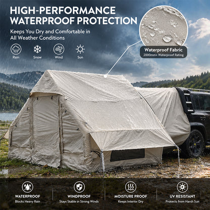 Inflatable Car Tent with Skylight – Blow Up Car Rear Tent with Pump, 6.3㎡ Air Glamping SUV Tailgate Tent