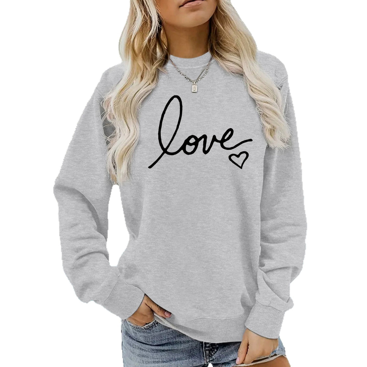 Letter printed round neck fleece hoodie
