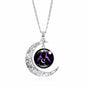 Zodiac Time Gem Luminous Necklace for Women, Simple Silver Moon Pendant Choker