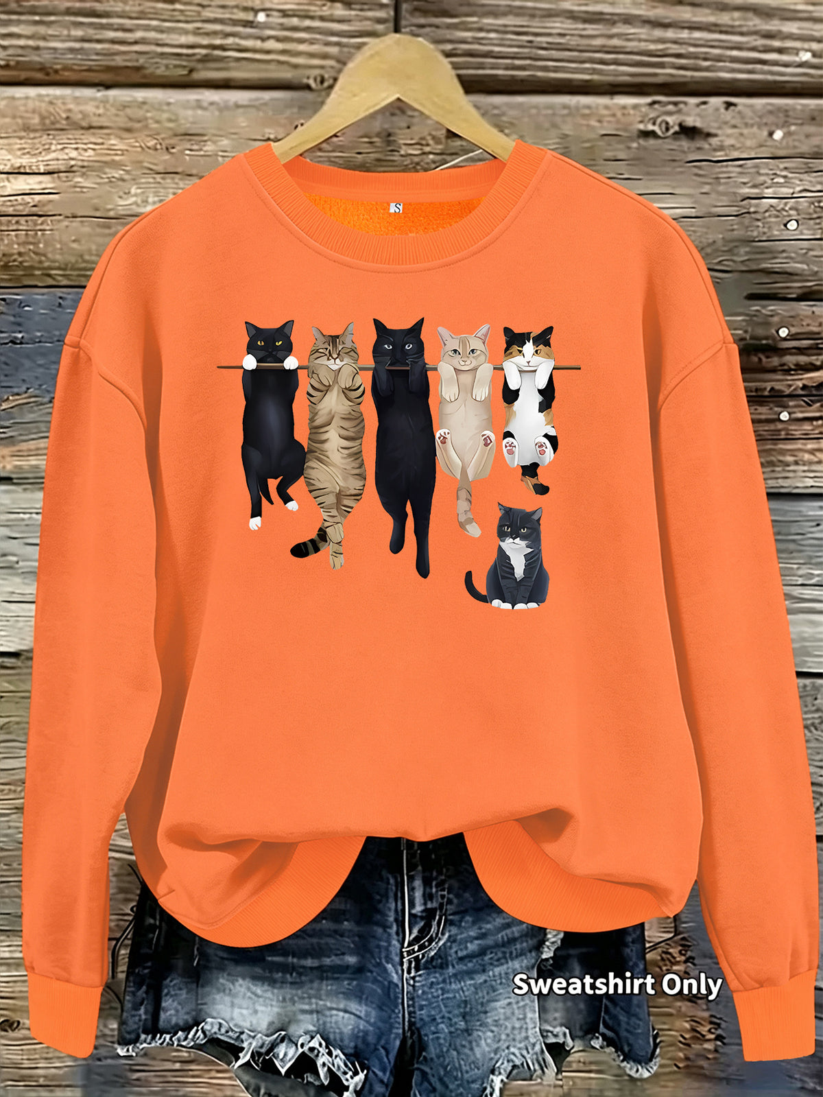 Pattern printed round neck fleece hoodie