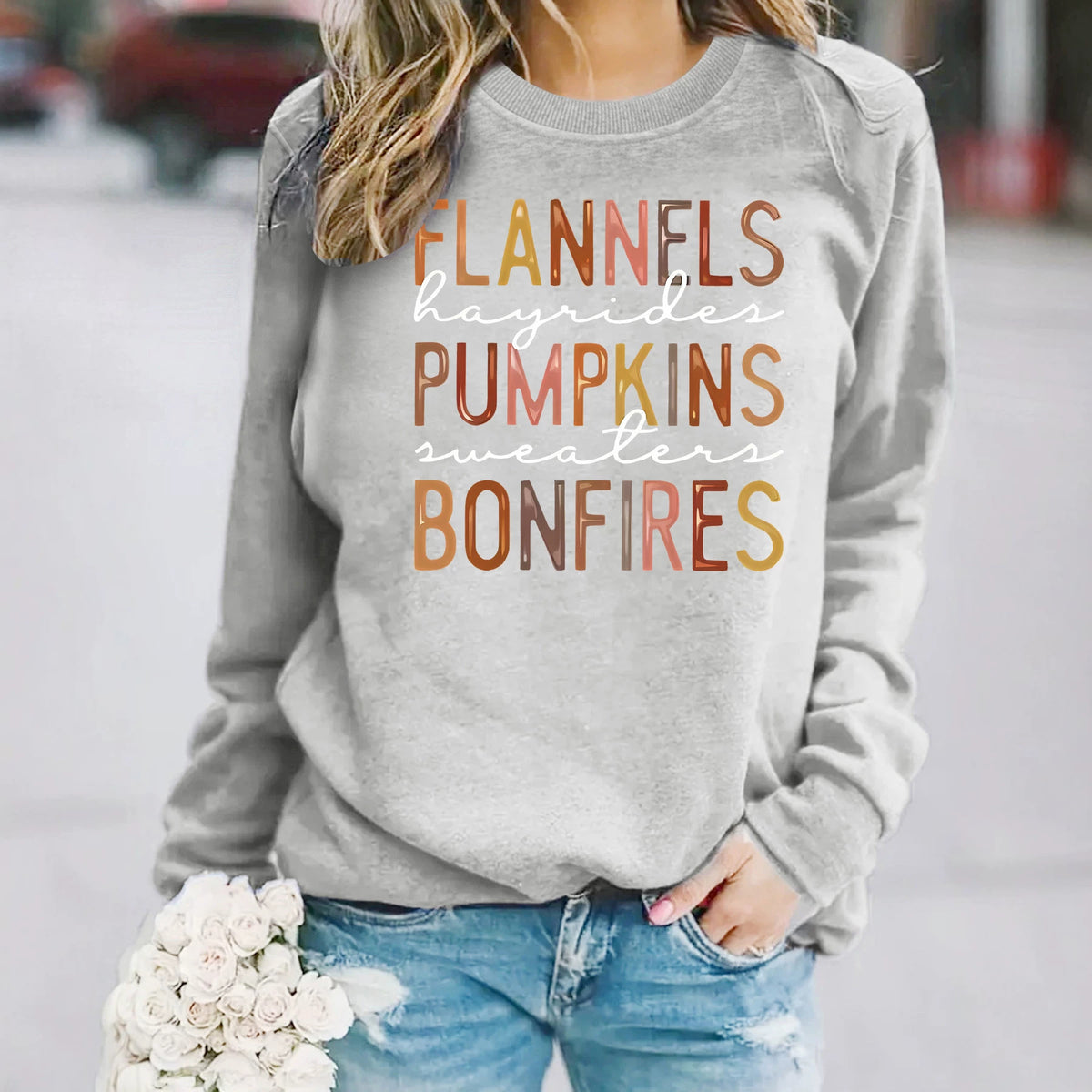 Letter printed loose women's fleece hoodie