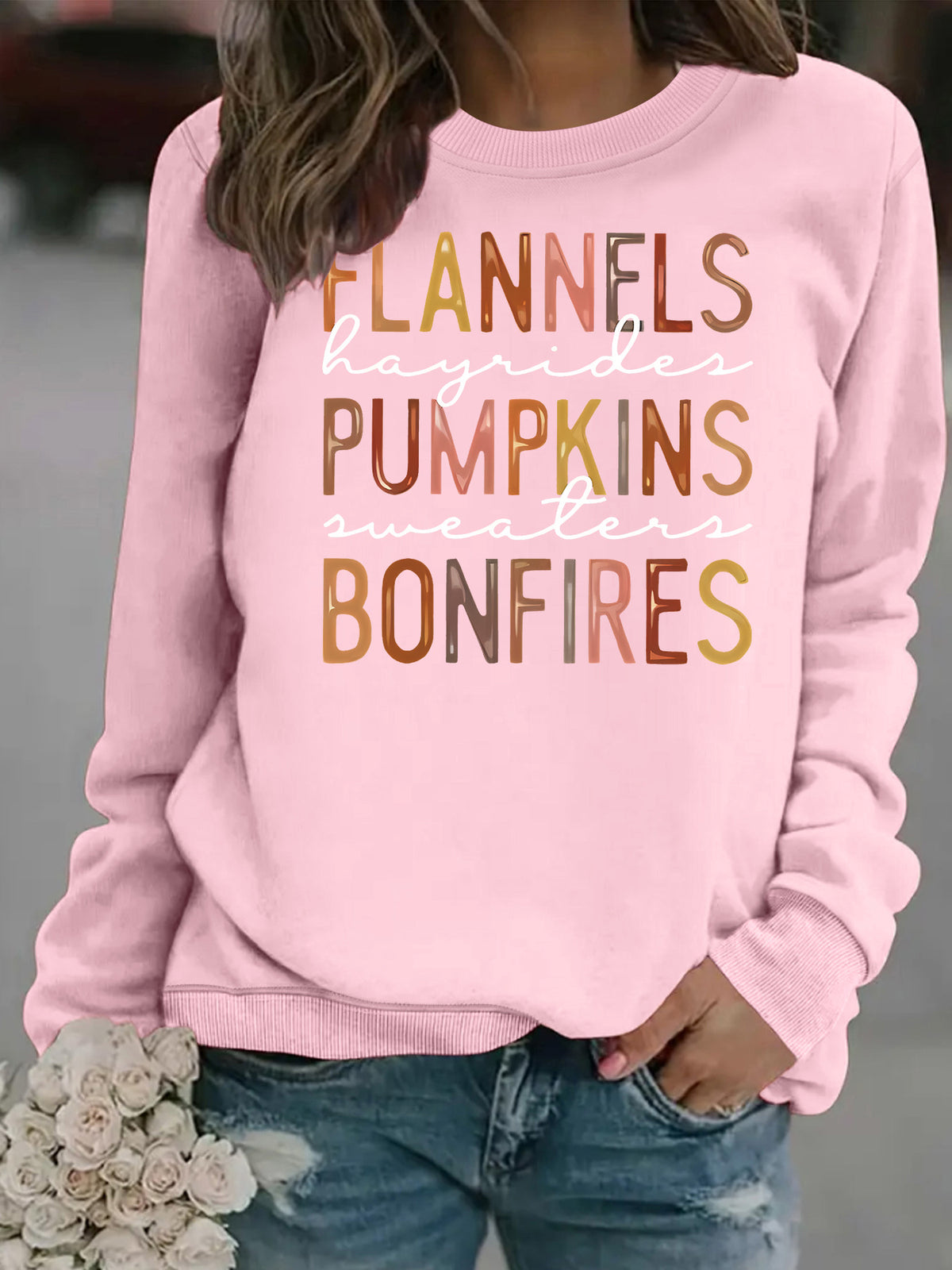 Letter printed loose women's fleece hoodie