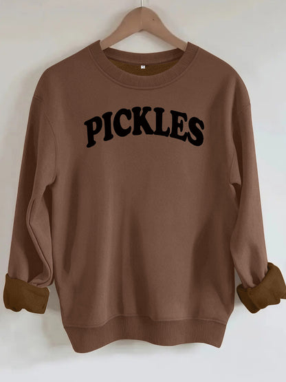 Letter printed round neck fleece hoodie