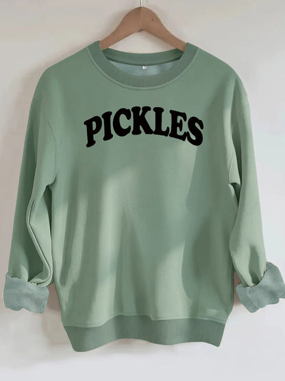 Letter printed round neck fleece hoodie