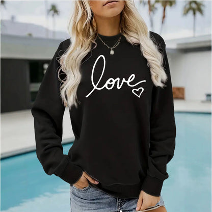 Letter printed round neck fleece hoodie