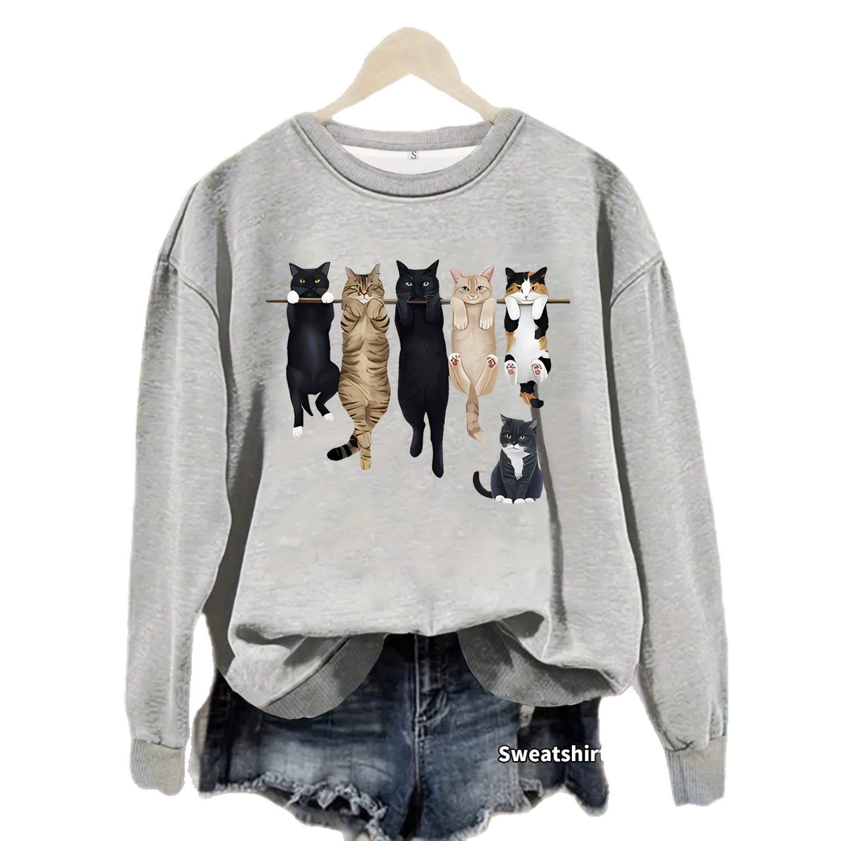 Pattern printed round neck fleece hoodie