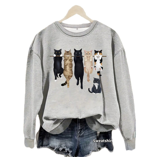 Pattern printed round neck fleece hoodie