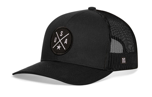 USA X Trucker Hat  |  Black-White America Snapback