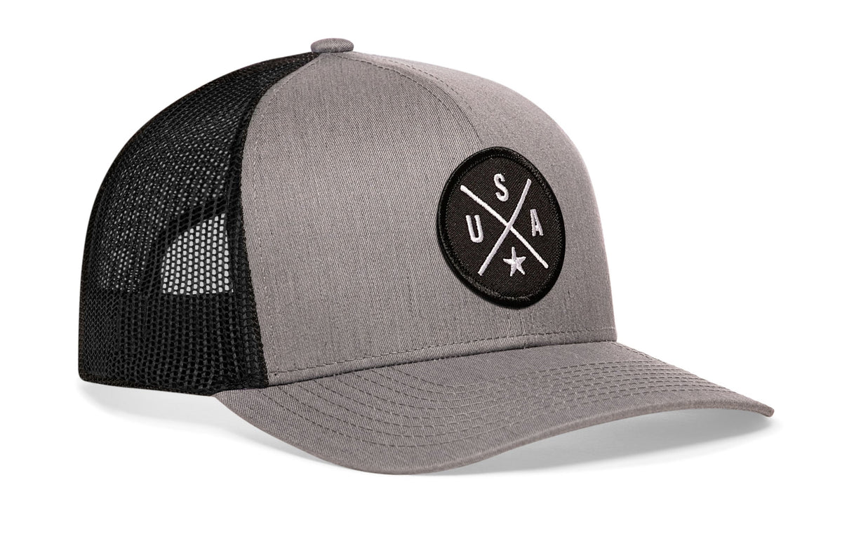USA X Trucker Hat  |  Black-White America Snapback