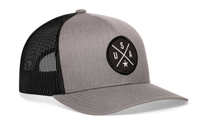 USA X Trucker Hat  |  Black-White America Snapback