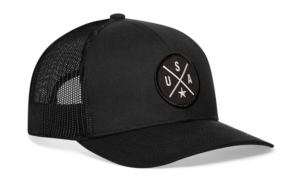USA X Trucker Hat  |  Black-White America Snapback